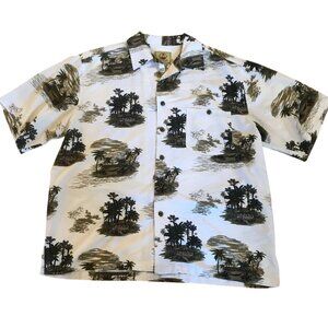 Joe Marlin Shirt Men XL Hawaiian Neutral Tones Button Short Sleeve Beach Resort